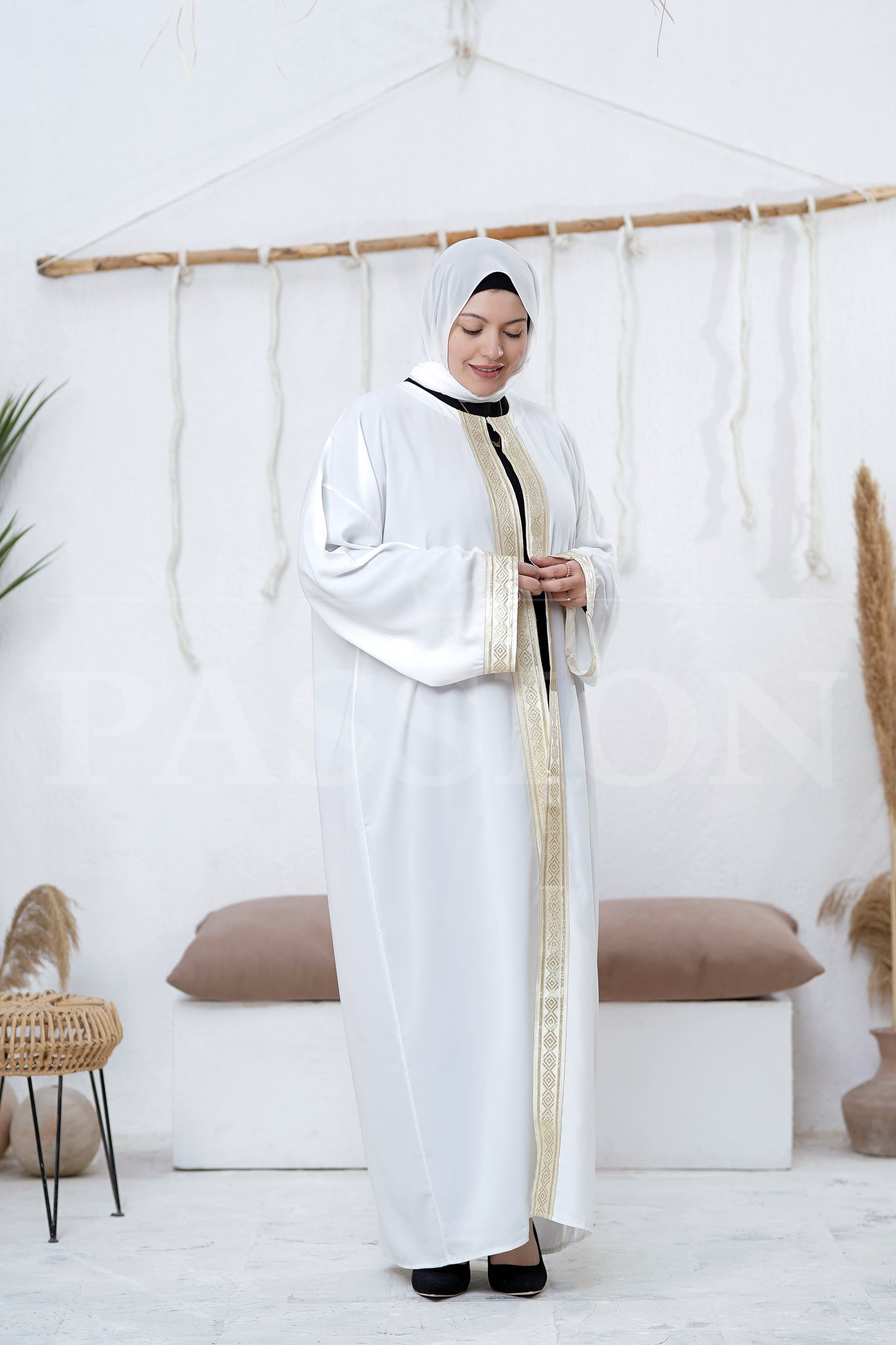 Gold-Adorned Crepe Ramadan Kaftan
