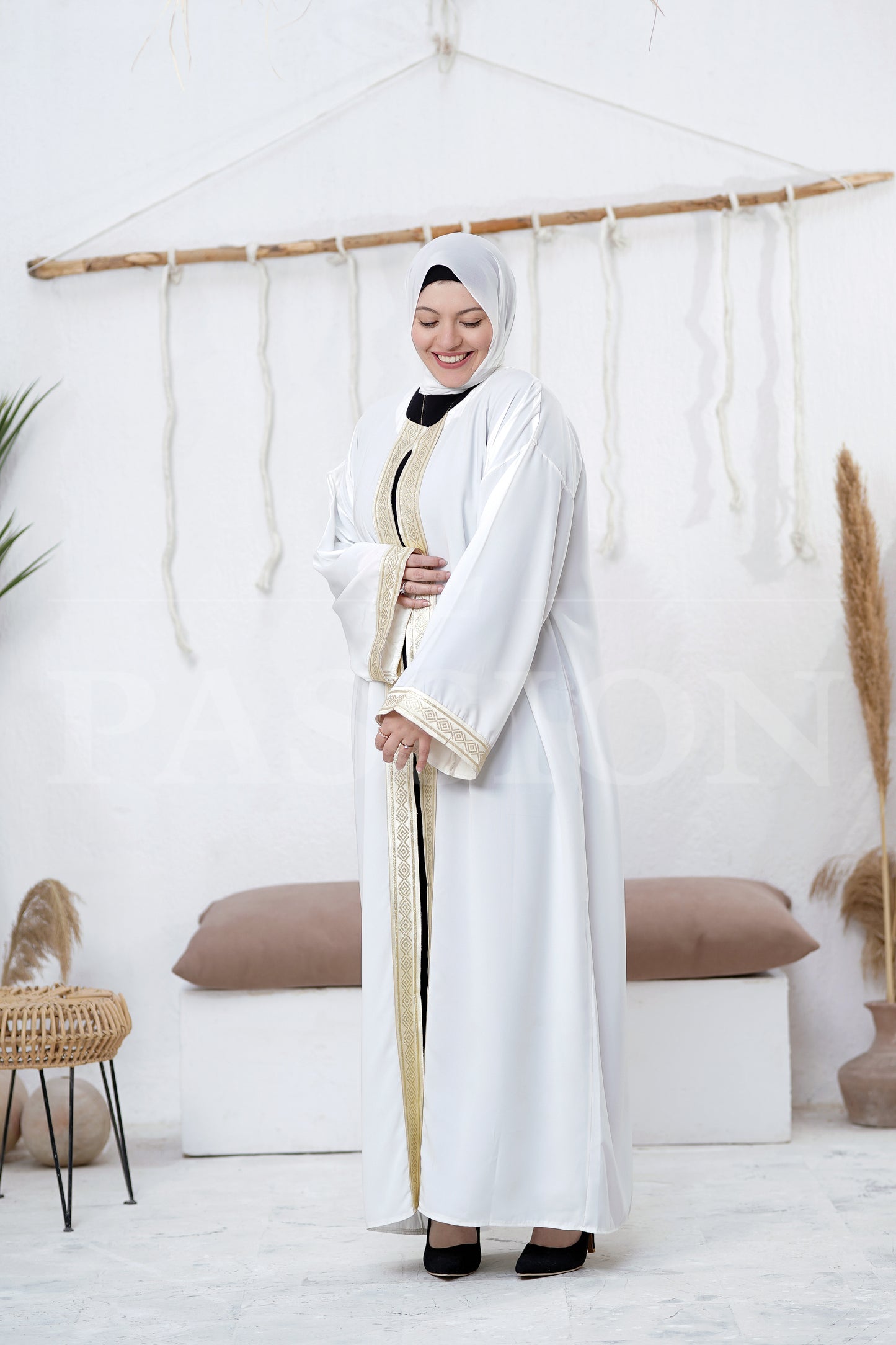 Gold-Adorned Crepe Ramadan Kaftan
