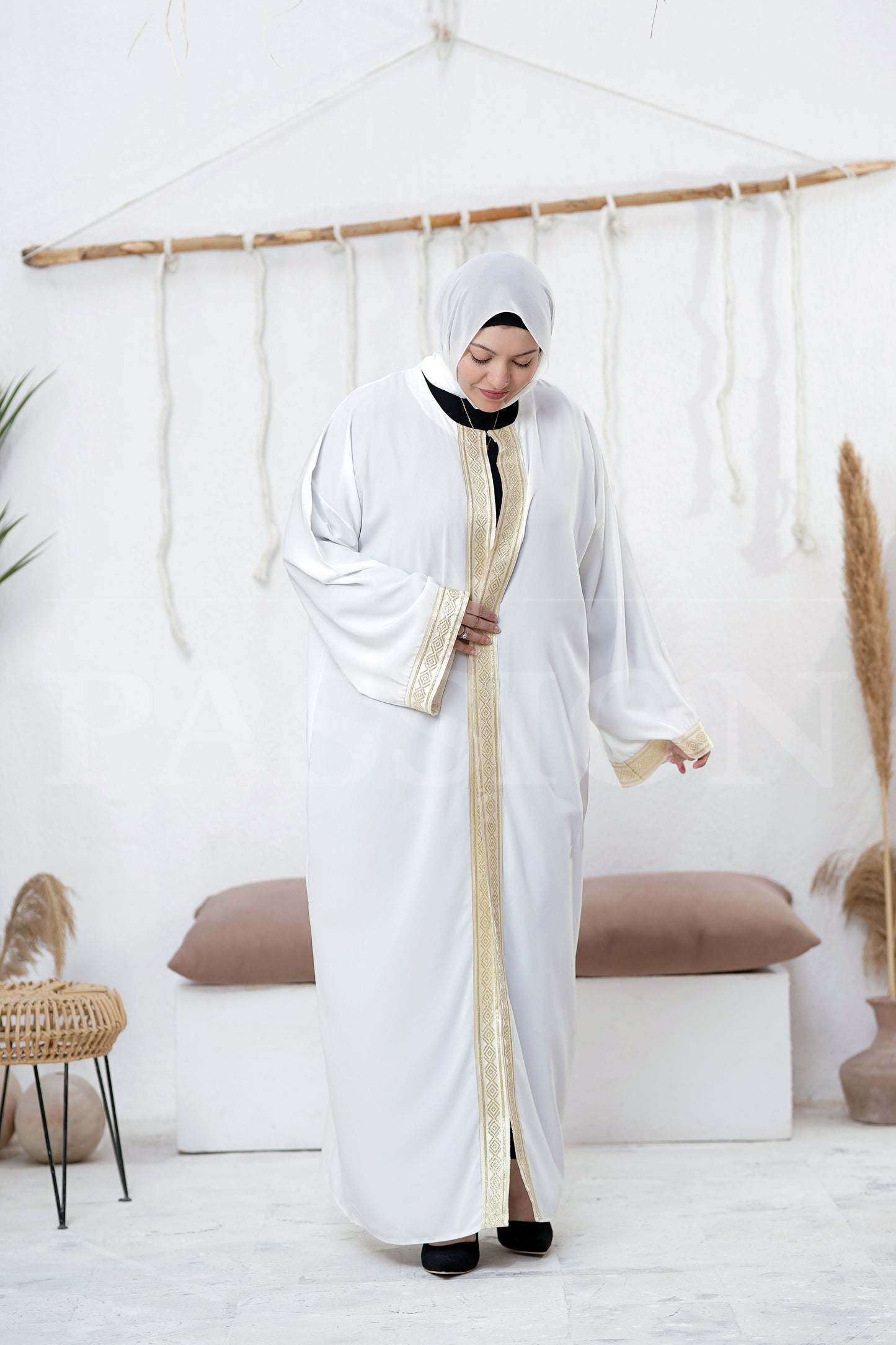 Gold-Adorned Crepe Ramadan Kaftan