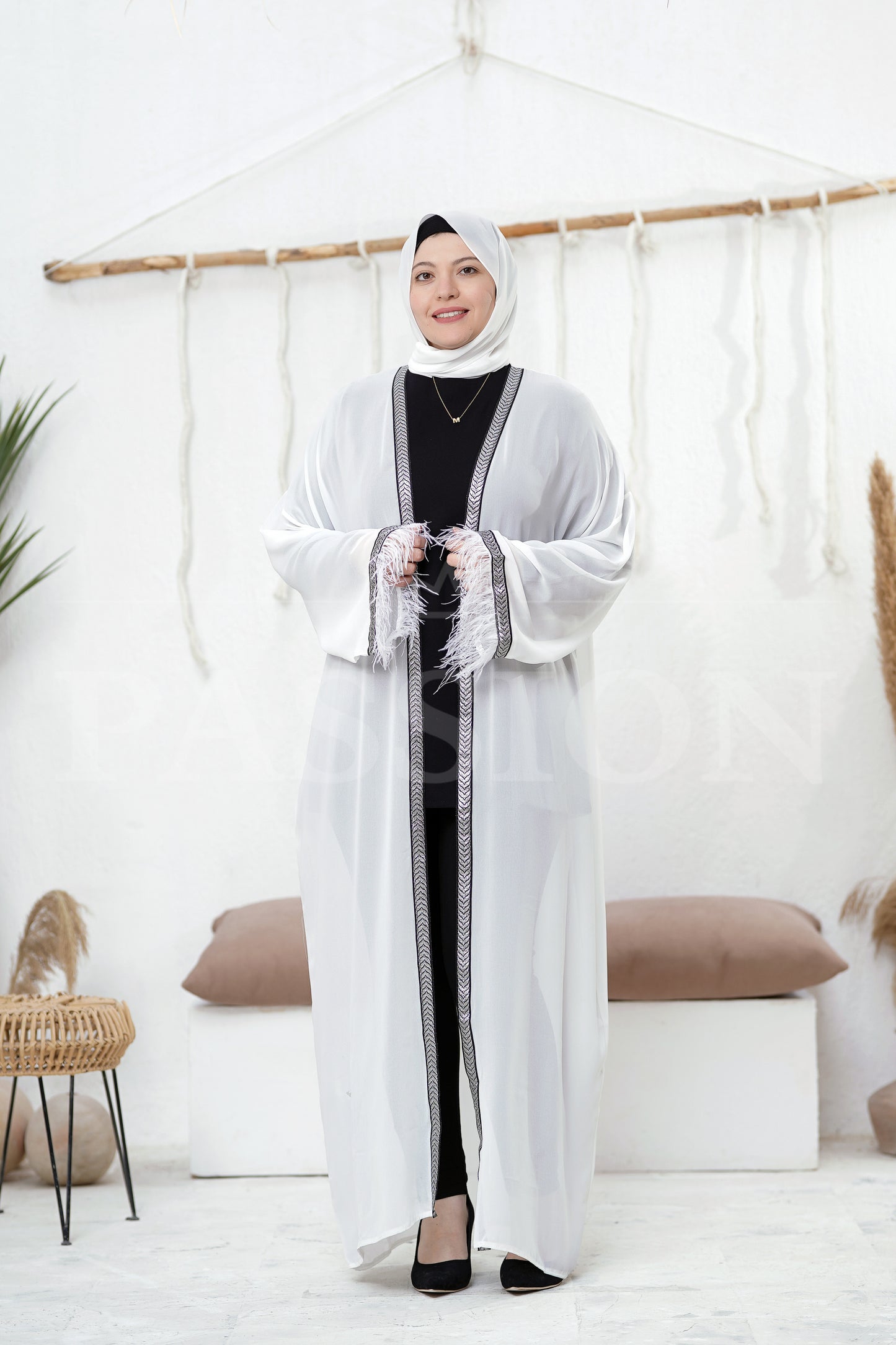 Chiffon Kaftan Feather Elegance