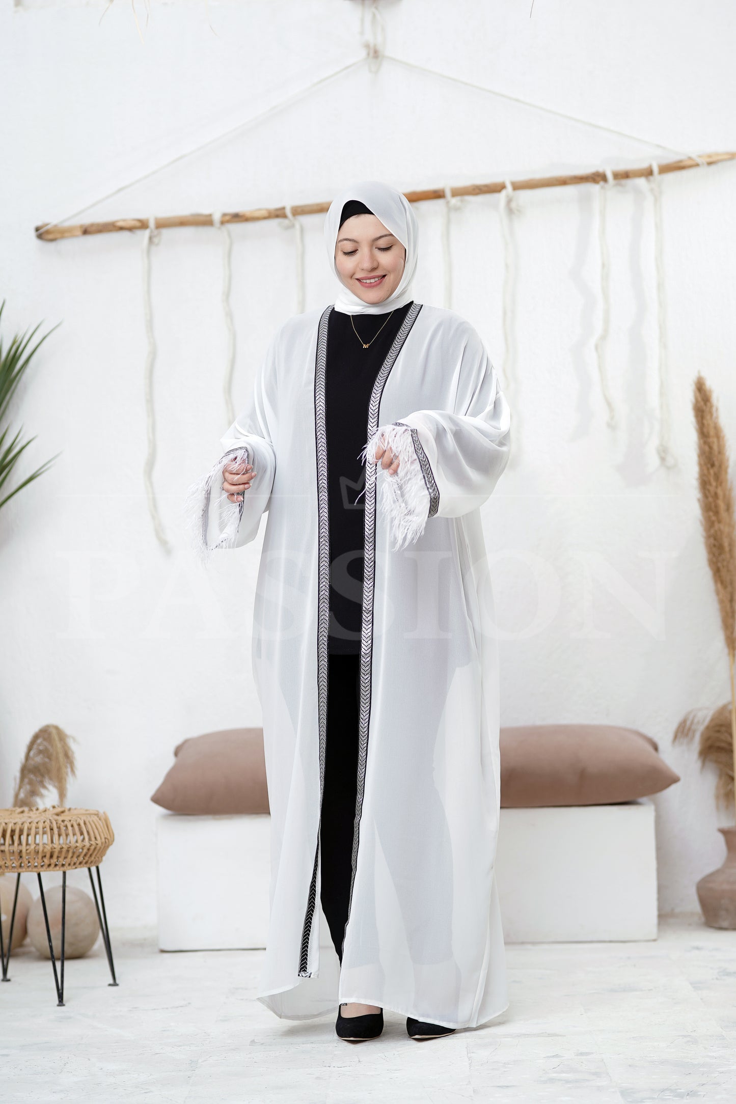 Chiffon Kaftan Feather Elegance