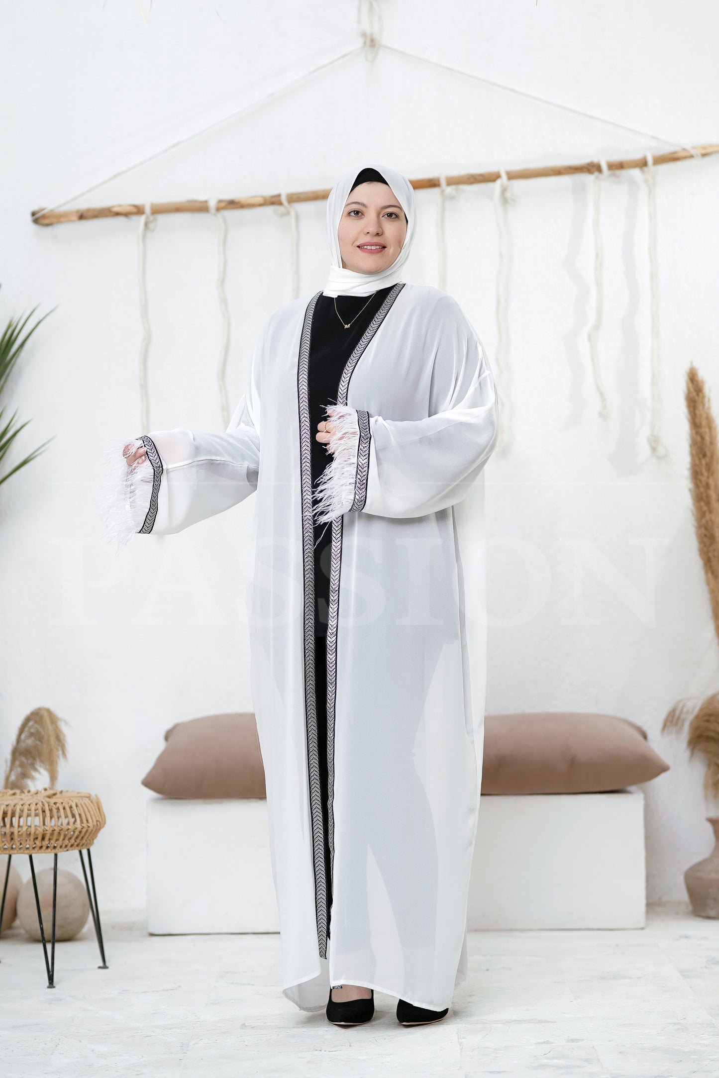 Chiffon Kaftan Feather Elegance