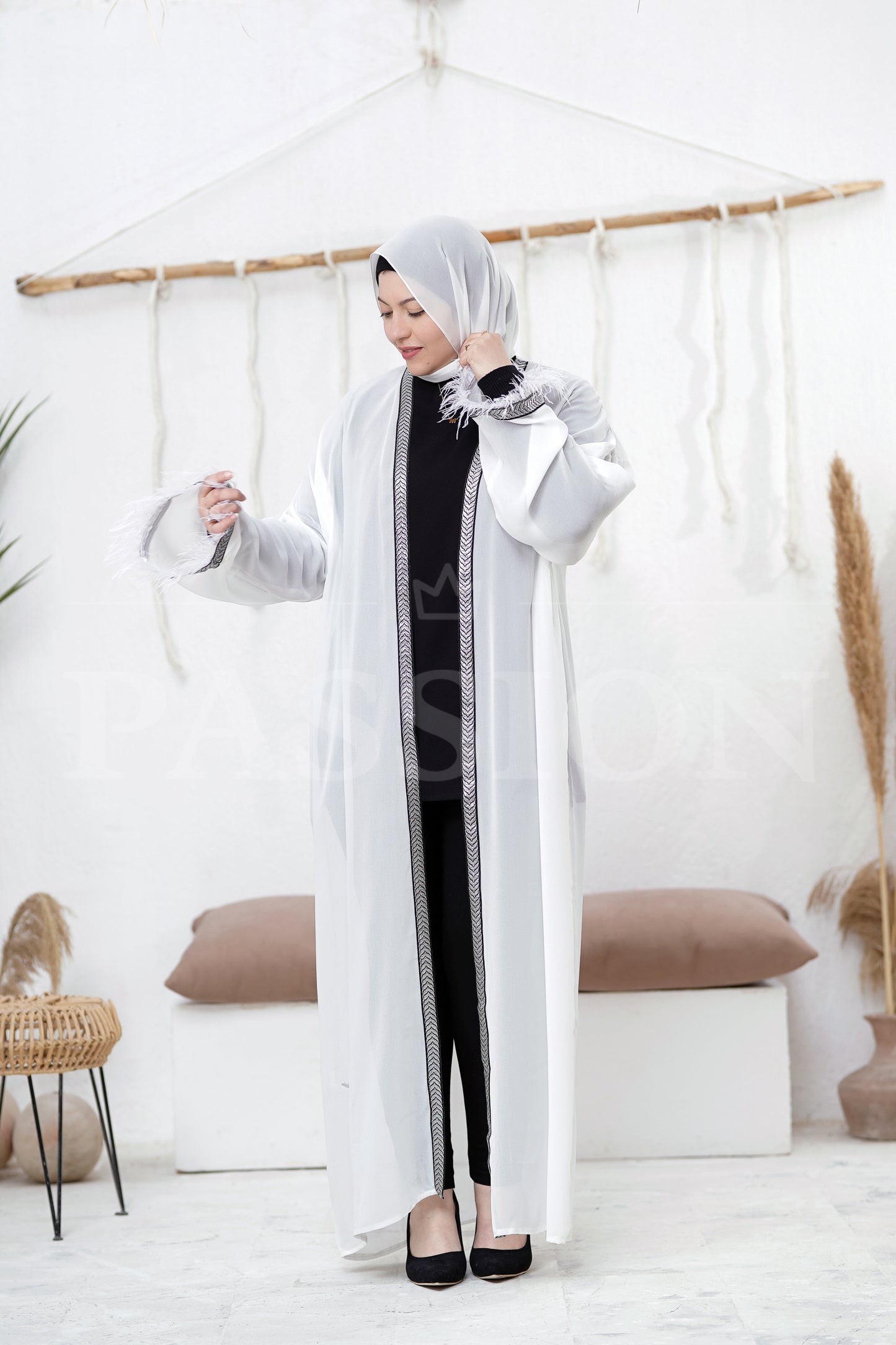 Chiffon Kaftan Feather Elegance
