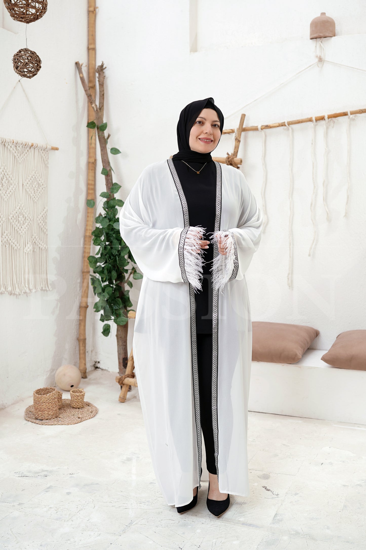 Chiffon Kaftan Feather Elegance