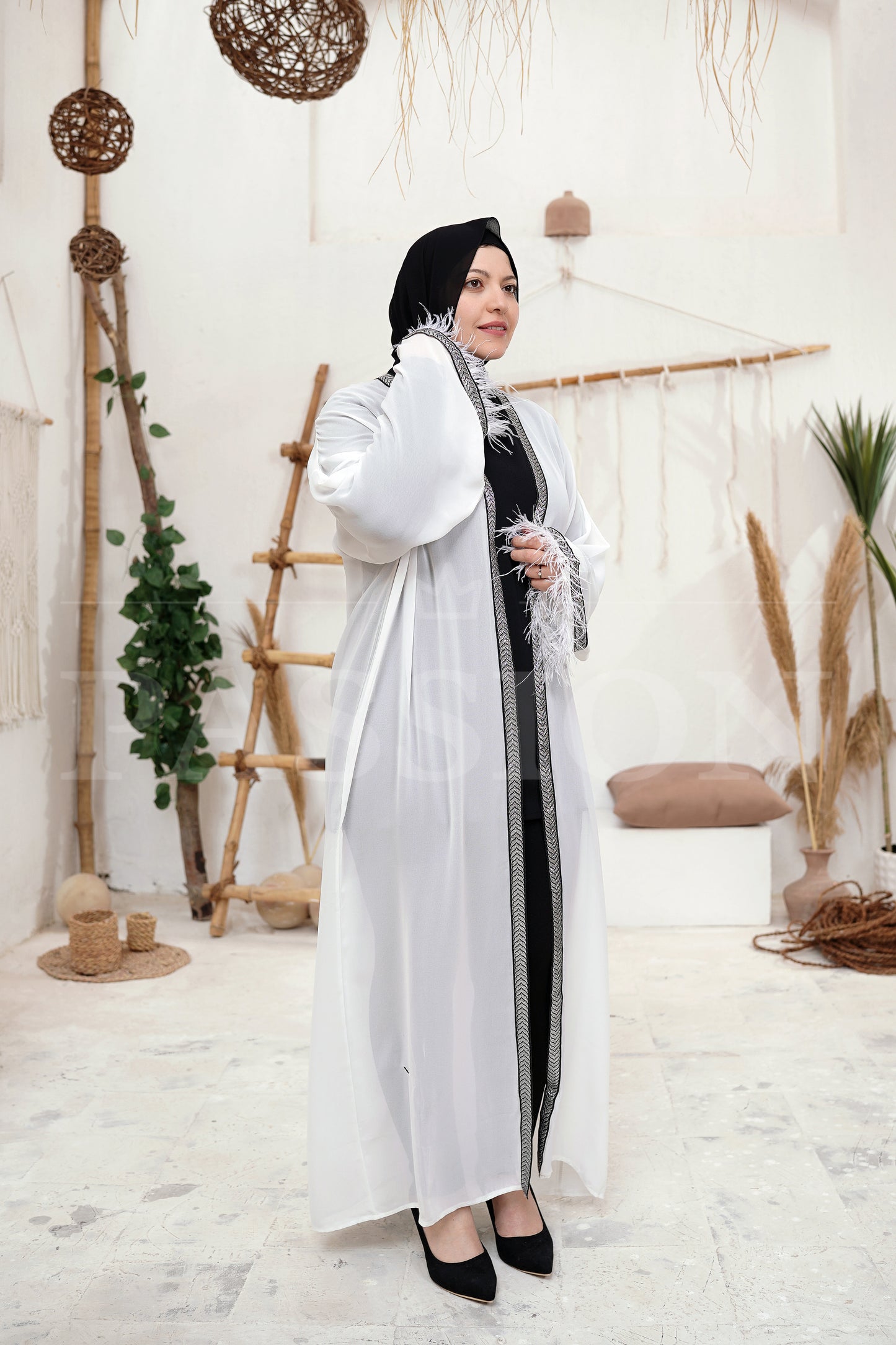 Chiffon Kaftan Feather Elegance