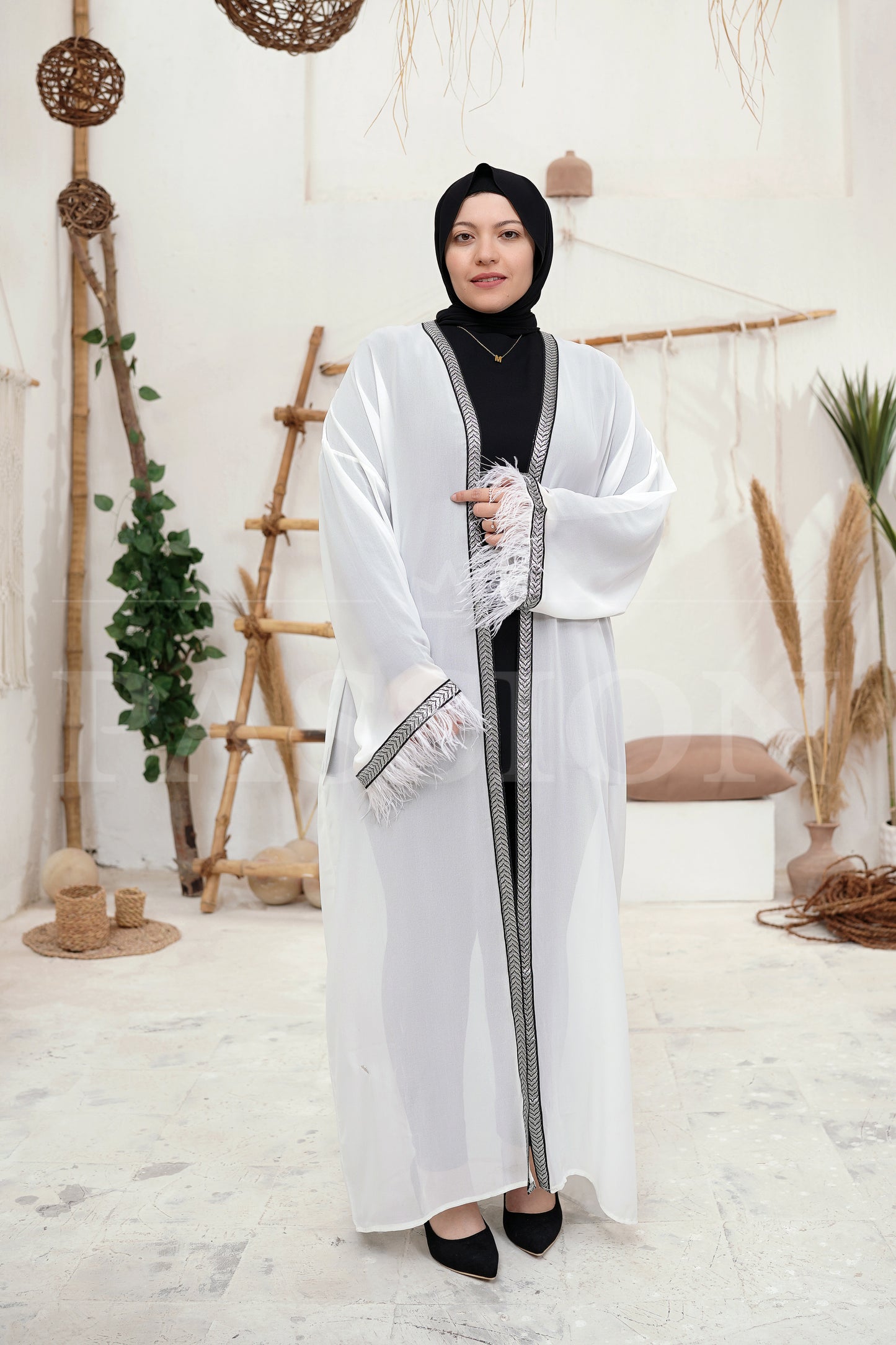 Chiffon Kaftan Feather Elegance